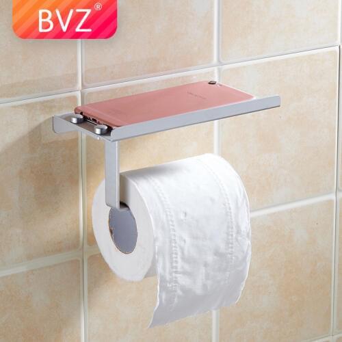 BVZ AluminumToilet Paper Holder with Shelf Bathroom Mobile Phones Towel Rack Bathroom Paper Phone Holder Tissue Boxes