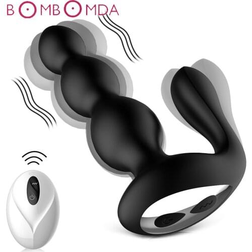 Wireless Remote Anal Beads Vibrator Double Head 9 Speeds Vibrating Prostate Massager Butte Plug Male Masturbator Adult Sex Toy