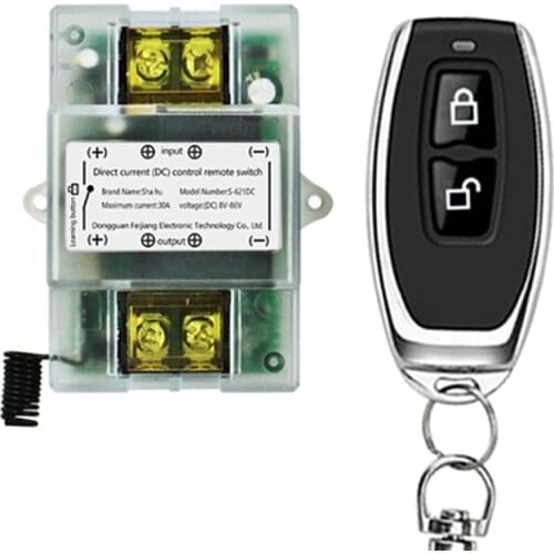 DC 9V/12V/24V/36V/48V/60V/72V 433Mhz Wireless RF Remote Control Switch 1CH 30A Relay Receiver Countdown can be set