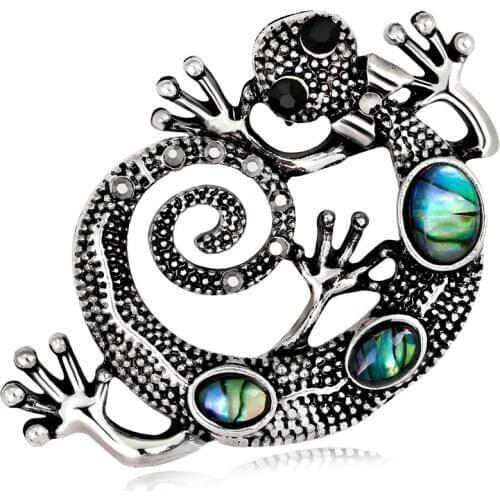 34x50mm Natural Shell Animal Brooches New Retro Style Lizard Gecko Brooch Pin Pin High Grade Shellfish Brooch Collar Pin Jewelry