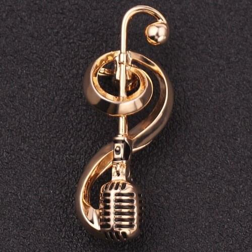 Gold Color Microphone Music Note Brooches For Women And Men New Years Gifts