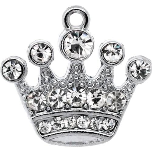 DoreenBeads Zinc Metal Alloy Rhinestone Charm Pendants Crown silver color White Rhinestone 21mmx20mm,1 Piece Hot new