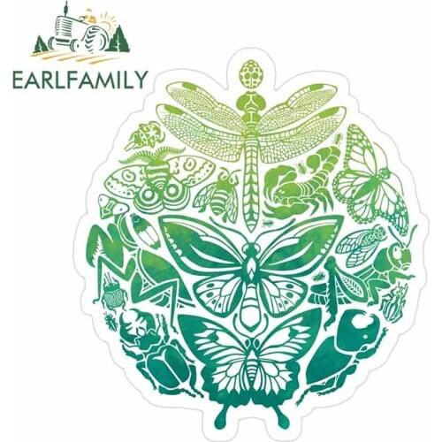 EARLFAMILY 13cm x 11.8cm for Green Butterfly Insect Delicate Car Stickers Cartoon Decoration Trunk Decal Refrigerator Graphics