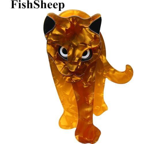 FishSheep Acrylic Leopard Brooches For Women Lovely Acetate Fiber Animal Lion Tiger Brooch And Pins Female Broches Accessory