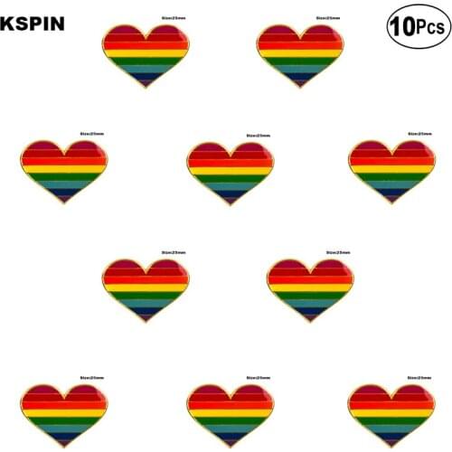 Gay Pride LGBT pride Heart Shape Lapel Pin Flag badge Brooch Pins Badges 10Pcs a Lot