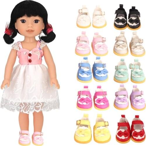 5cm Toys Doll shoes for 14-inch American doll accessories Fashion Candy colors bow leather shoes Girls gift