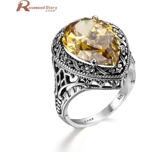 New Brand Yellow Crystal Authentic 100% 925 Sterling Silver Ring Love Heart Romantic Finger Ring for Women Wedding Jewelry bague