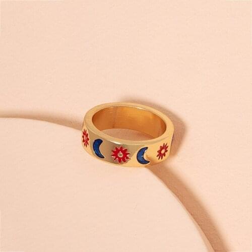 New Ins Creative Sun Moon Finger Rings for Women Boho Valentines Day Gift Female Stainless Steel Romantic Love Gold Ring Party