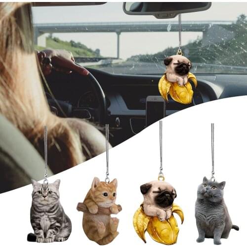 Cat Car Hanging Ornament Acrylic Fashionable Car Interior Decor Cartoon Lovely Resin Bell Cat Keyring Car Pendant Bag Ornament