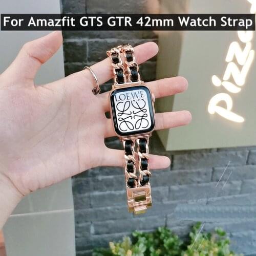 Leather Stainless Strap For Amazfit Gts Bip Gtr 42mm Wrist Strap For Xiaomi Amazfit GTS2 Mini Bip S Lite U Strap Band