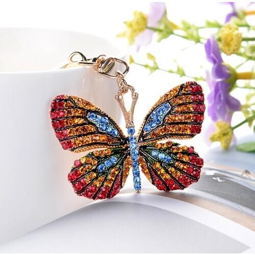 Creative Jewelry Pendant Fashion Ornaments Colorful Butterfly Keychain Alloy Craft Car Pendant Gift Lady Bag Key Ring