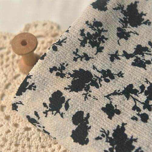 Rice Bottom Black Flower Branch Dark Weave Lattice Chiffon Summer Dress Shirt Sun Protection Top Scarf Long Skirt Garment Fabric