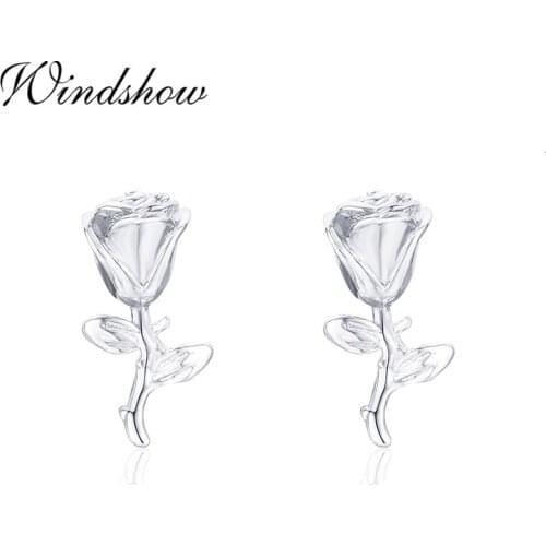 Cute 925 Sterling Silver Vintage Color Rose Flower Stud Earrings For Women Girls Kids Piercing Jewelry Kolczyki Aretes Oorbellen