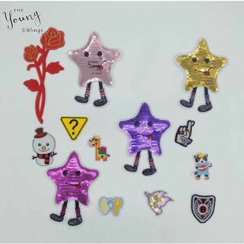 Cartoon Embroidery Sequins Iron on patch Sewing Applique Badges Stripes patch DIY Kids Clothing Accessories Craft supplies