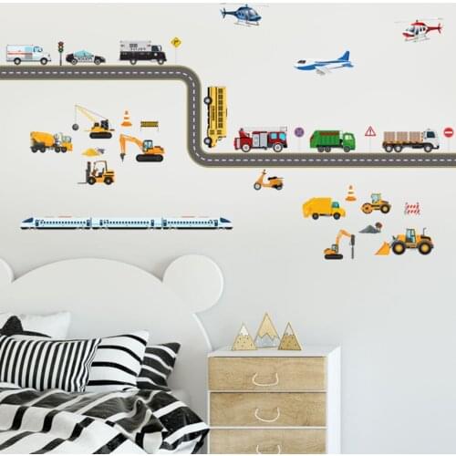 Cartoon Car Road Wall Sticker For Kids Rooms Nursery Childrens Room Decoration On the Wall Car Decals Child Gift