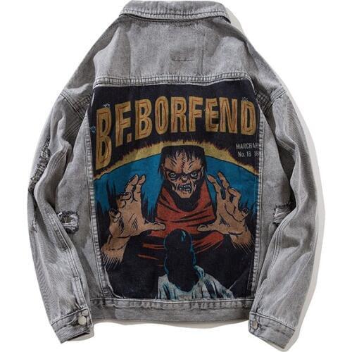 Dropshipping Hip Hop Mens Oversized Denim Jackets Retro Patchwork Ripped Jeans Jackets Streetwear Male Fashion Coat