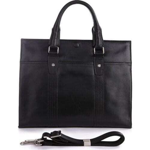 Mens Briefcase Bags Cow Leather Black Business Man 15" laptop Ipad Bags Male Shoulder Crossbody Messenger Handbag Tote Bags