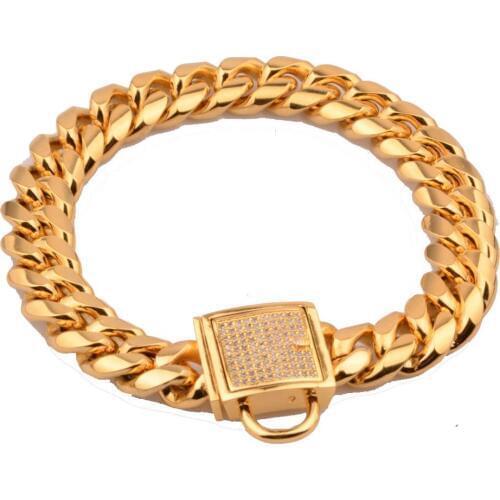 Pet Collar Dog Chain Stainless Steel Gold Collar Necklace 14mm Training Choke for Small large Dog Pitbull Bulldog Collar