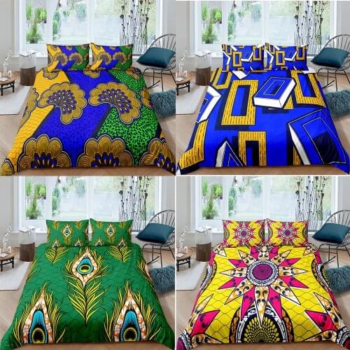 ZEIMON African Print Duvet Cover with Pillowcase Comforter Cover Print Single Queen King Vintage 3D Bedding Set Zipper Closure