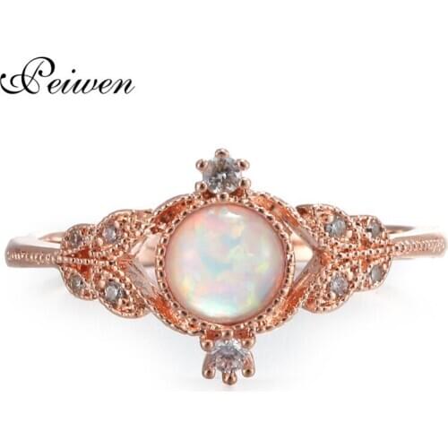 Rainbow Crystal Moonstone Rings For Women European Female Ring Creative Leaf Rings Plated Rose Gold Color Jewelry Size # 6-10