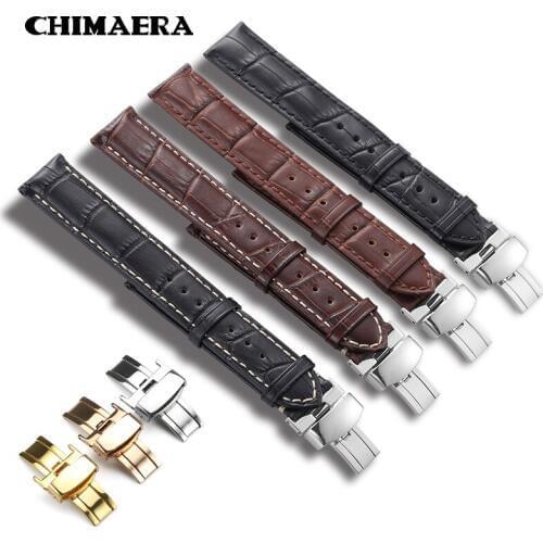 CHIMAERA 14-24mm Leather Crocodile Pattern Strap And Butterfly Buckle Combination With Multiple Color Options