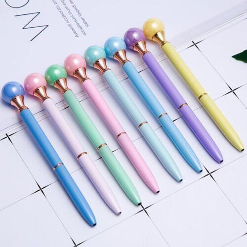 10pcs Large pearl New Crystal Ballpoint Pen Fashion Girl Kawaii Metal Pen Material Escolar as Novelty gift 8 colors