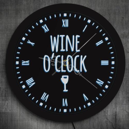 Wine o'Clock LED Neon Sign Modern Wall Clock Winery Sign Kitchen Wall Watch Luminous Pub Bar Wine Lighting Decor Party Gifts