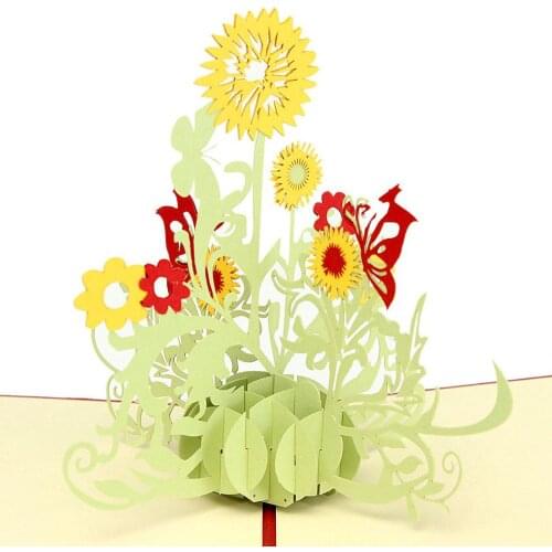 Vintage Sunflower Creative love 3D Pop UP laser cut Paper kraft postcards Greeting & Gift Birthday Cards thank you cards DIY