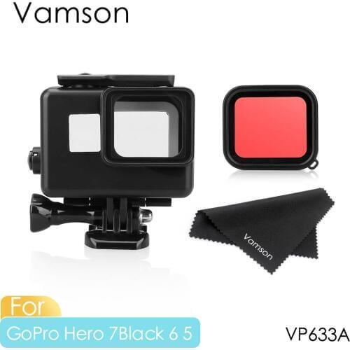 Vamson for Hero 7 6 5 Waterproof 45m Underwater With Base Mount Protective Water Case Housing Red Filter VP630A