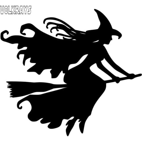 Volkrays Personality Car Sticker Beautiful Witch on Broomstick Black/Silver Car-styling Accessories Vinyl Decal,10cm*11cm