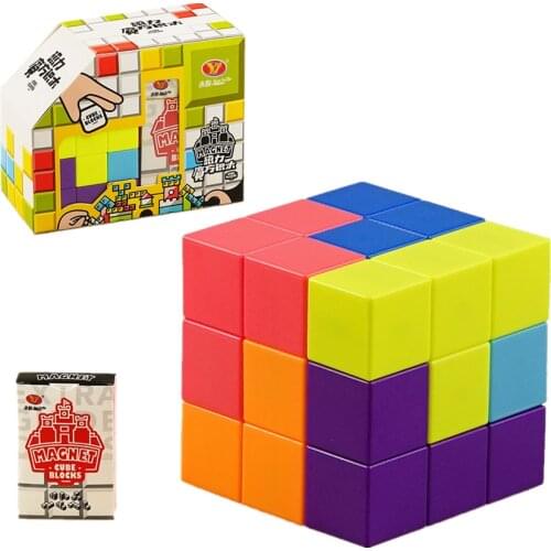YJ DIY Magnetic Cube Building Blocks 3D Magnet Tile 7Pcs Set Puzzle Speed Cube 54pcs Guide Cards IntelligenceToys For Children