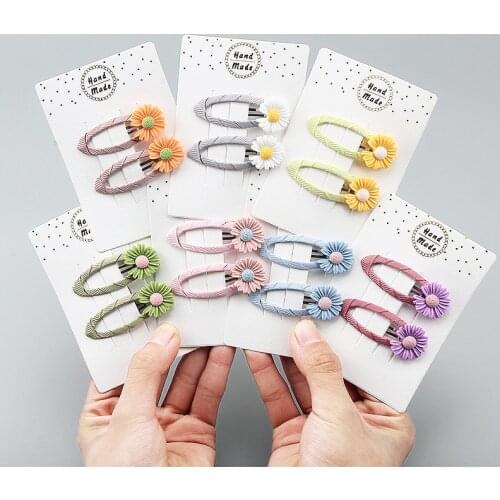 New Childrens Fabric Floral Hair Clip Girls BB Clip Princess Bangs Clip sweet 2 Piece Hairpin Fashion Wild Hair Accessories