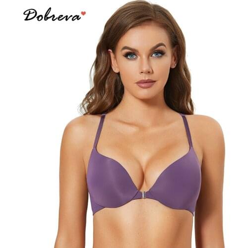 DOBREVA Womens T-shirt Front Closure Bras Push Up Underwire Bra