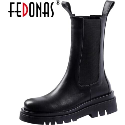 FEDONAS Concise Shoes Woman Winter Newest Platform Chunky Heels Winter Boots Elastic Band Fashion Party Working Boots Boots