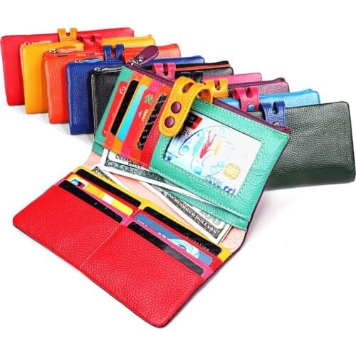 Womens wallets and purses Zipper & Hasp Genuine Leather Female Long Lady Walet Portomonee Rfid Money Bag Magic Zipper Coin Purse