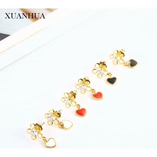 XUANHUA Heart-shaped Stud Earrings For Women Stainless Steel Jewelry Woman Vogue 2019 For Lovers Jewelry Accessories