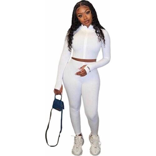 Turtleneck Knit Rib Bodycon Fitness Tracksuit Women Sexy Zipper Embroidery Lucky Label Crop Top + Leggings Two Piece Set Outfits