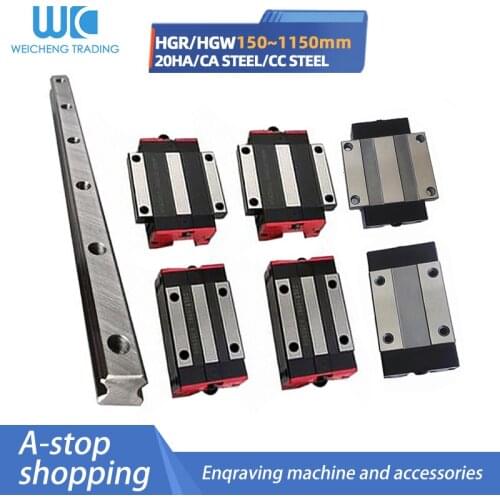 1PC Engraving Machine HGR20 Linear Guide Rail Square/Flange/Slider Lengthen/Steel Slider Length = 150MM-1150MM