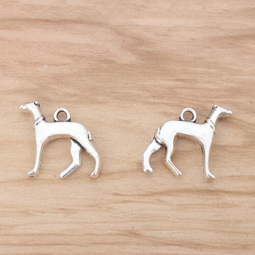 20pcs Greyhound Whippet Hound Dog 3D Charms Pendants Beads 22x20mm
