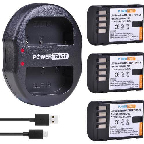 3Pcs 1860mAh DMW-BLF19 DMW-BLF19E BLF19E BLF19 Battery and Charger for Panasonic Lumix GH3 GH4 GH5 G9 GH4K GH3K Camera Batteries
