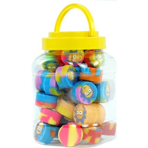 45pcs 5ml Cute Silicone Dab Box Wax Concentrate Containers Non-Stick + 1pcs Plastic Portable Jar Storage Can