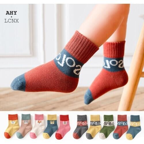 5 Pairs/Lot Safe Comfort Warm Cotton High Quality Soft Cartoon Pattern Letter Child Boy Newborn Socks Kids Girl Baby Socks