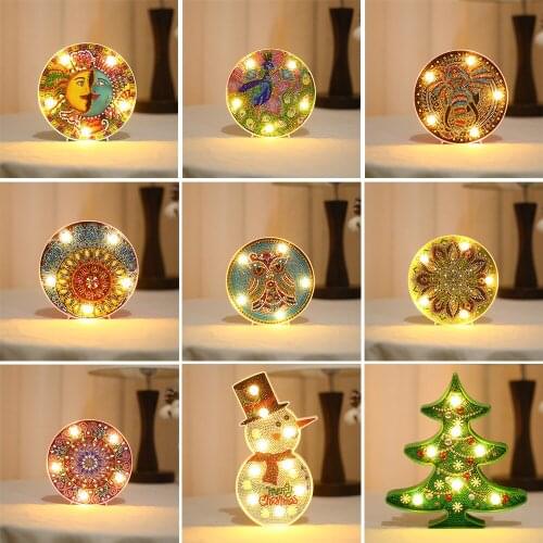 Huacan New DIY Diamond Painting LED Lamp Light mosaic Snowman Special Shaped Embroidery Owl Unfinished Kit Christmas Gift