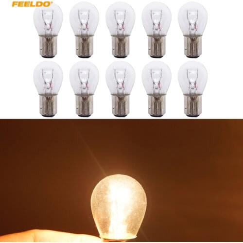 FEELDO 10Pcs 12V 21/5W BAZ15D S25 Car Clear Glass Lamp Brake Tail Bulb Car Indicator Halogen Lamp#4276