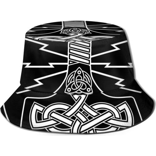 CINESSD New Fashion Bucket Hats Fisherman Caps For Women Men Gorras Summer Thors Hammer Mjollnir And Scandinavian