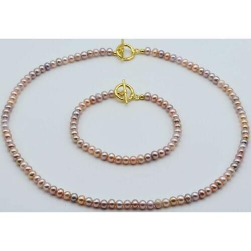 Girl pearl jewelry, purple natural freshwater pearl, diameter 5mm, necklace/bracelet, ladies pearl set