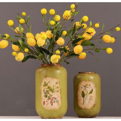 1PCS 92CM Simulation Green Plant Artificial Fruit Fake Flower Wholesale Yellow Berry Simulation Lemon Fruit Tree Branch