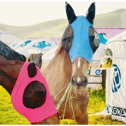 Summer anti-mosquito horse flight cover Horse Fly Mask Mesh Veil Hood Eye Ear Protective Cover Anti-Mosquito Horse Care Products