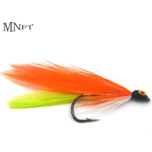 MNFT 10PCS 4# Orange Minow with Eye Fly Fly Fishing Trout Flies Salmon Feathers Fly Tying Lures