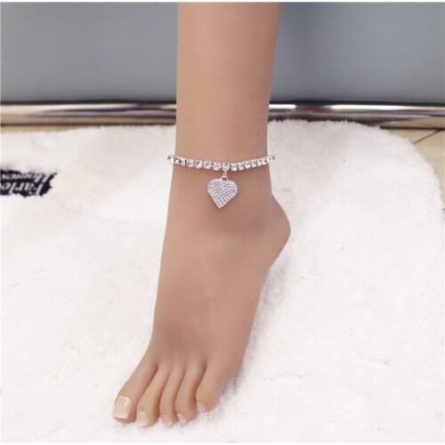 Fashion Water Drop Love Heart Anklet Rhinestone Foot Chain for Women Sunmmer Beach Crystal Leg Ankle Bracelet Sandals Jewelry